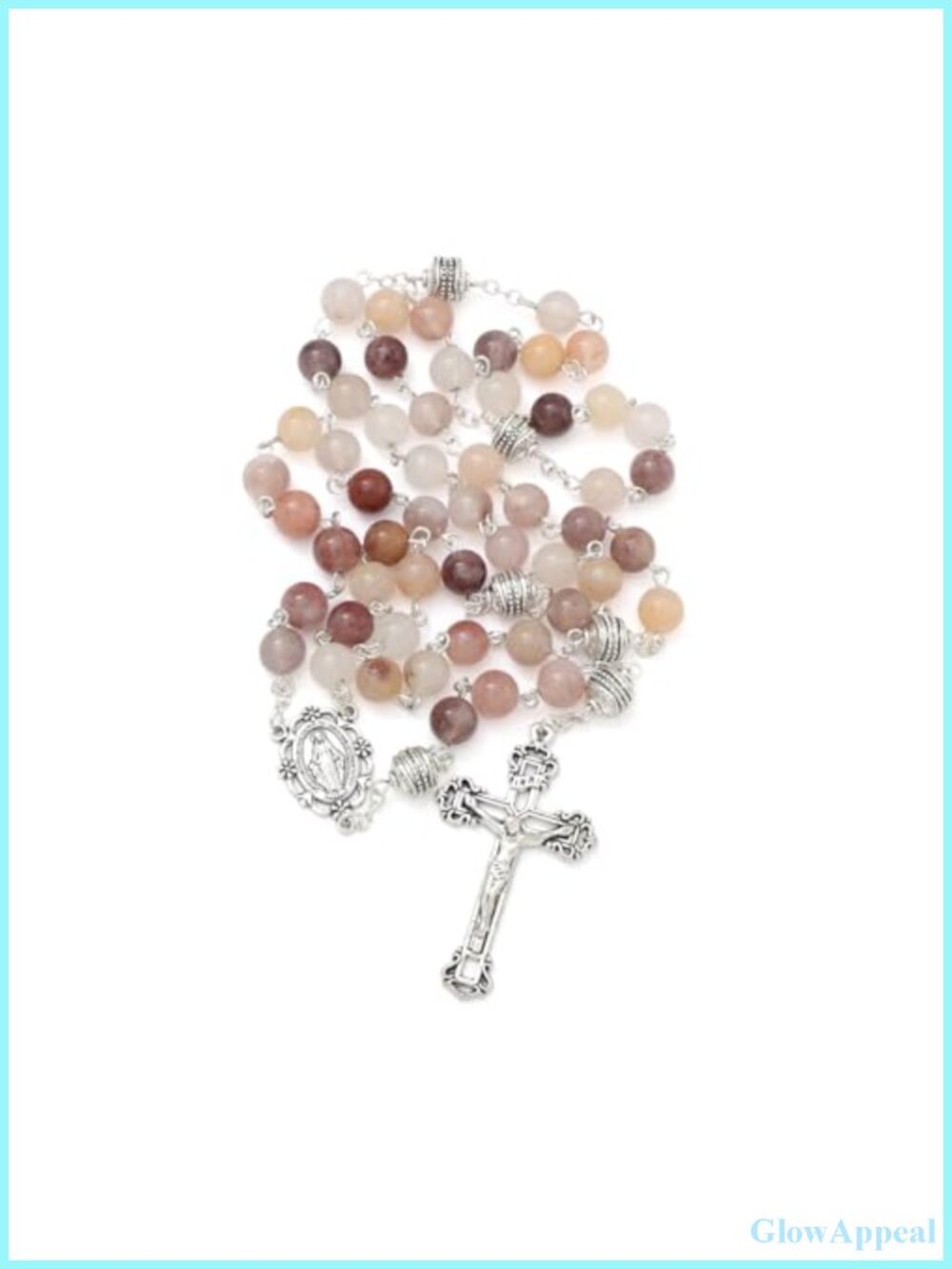 8mm Natural Stone Beads Rosary Necklace Catholic Christian Gift